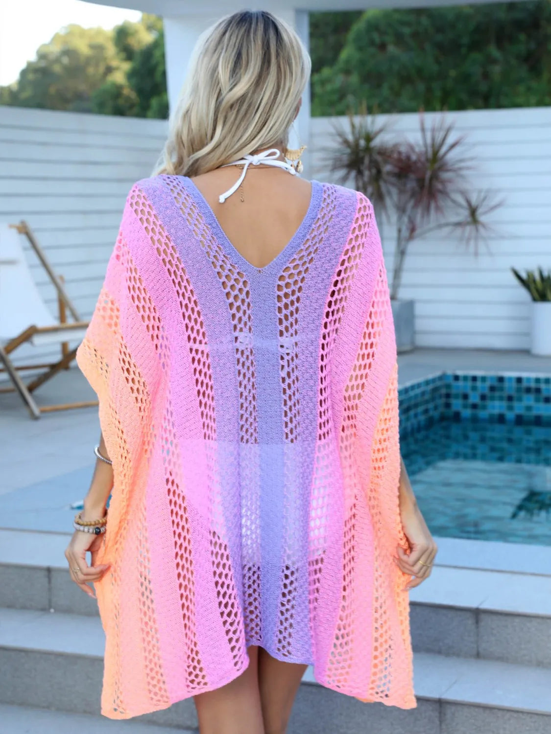 Rainbow Gradient Crochet Beach Cover Up Trendsi