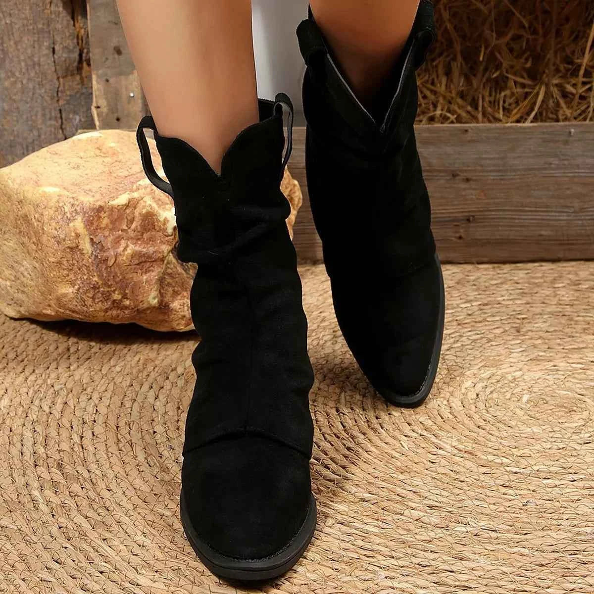 Point Toe Block Heels Boots Black Trendsi