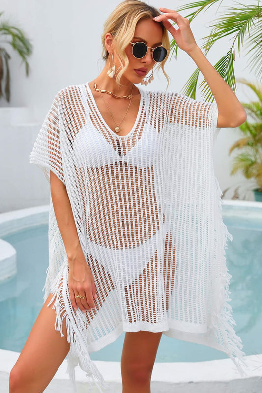 Angel Wings Fringe Trim Openwork Cover Up White One Size Trendsi