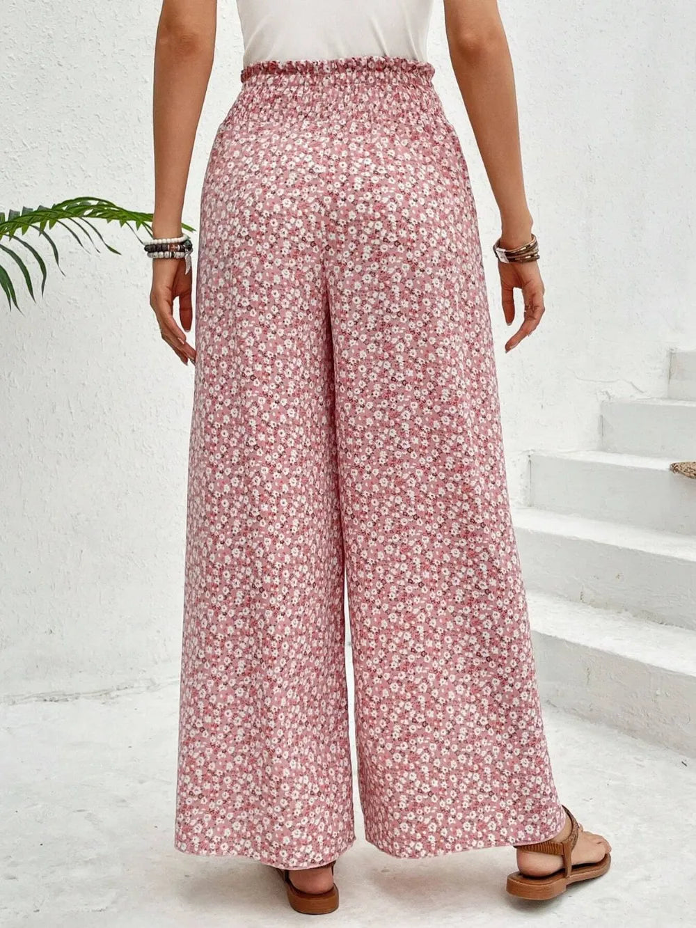 Tied Printed Wide Leg Pants Trendsi