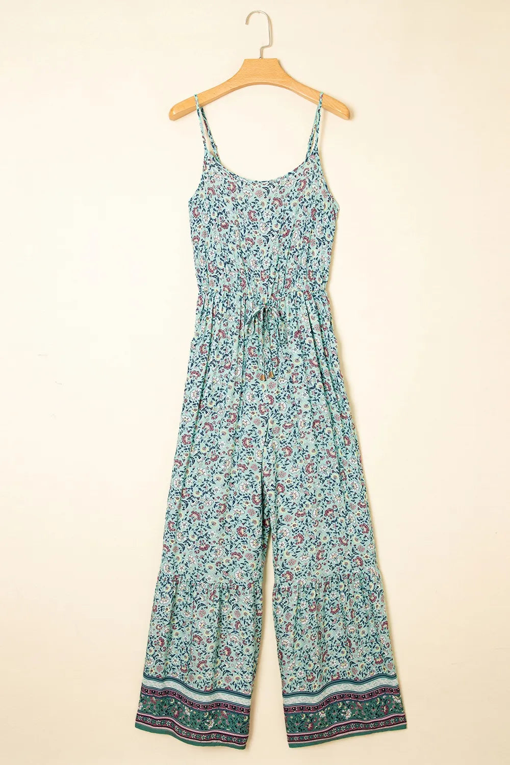 Bohemian Floral Ruffle Bottom Spaghetti Strap Jumpsuit Trendsi