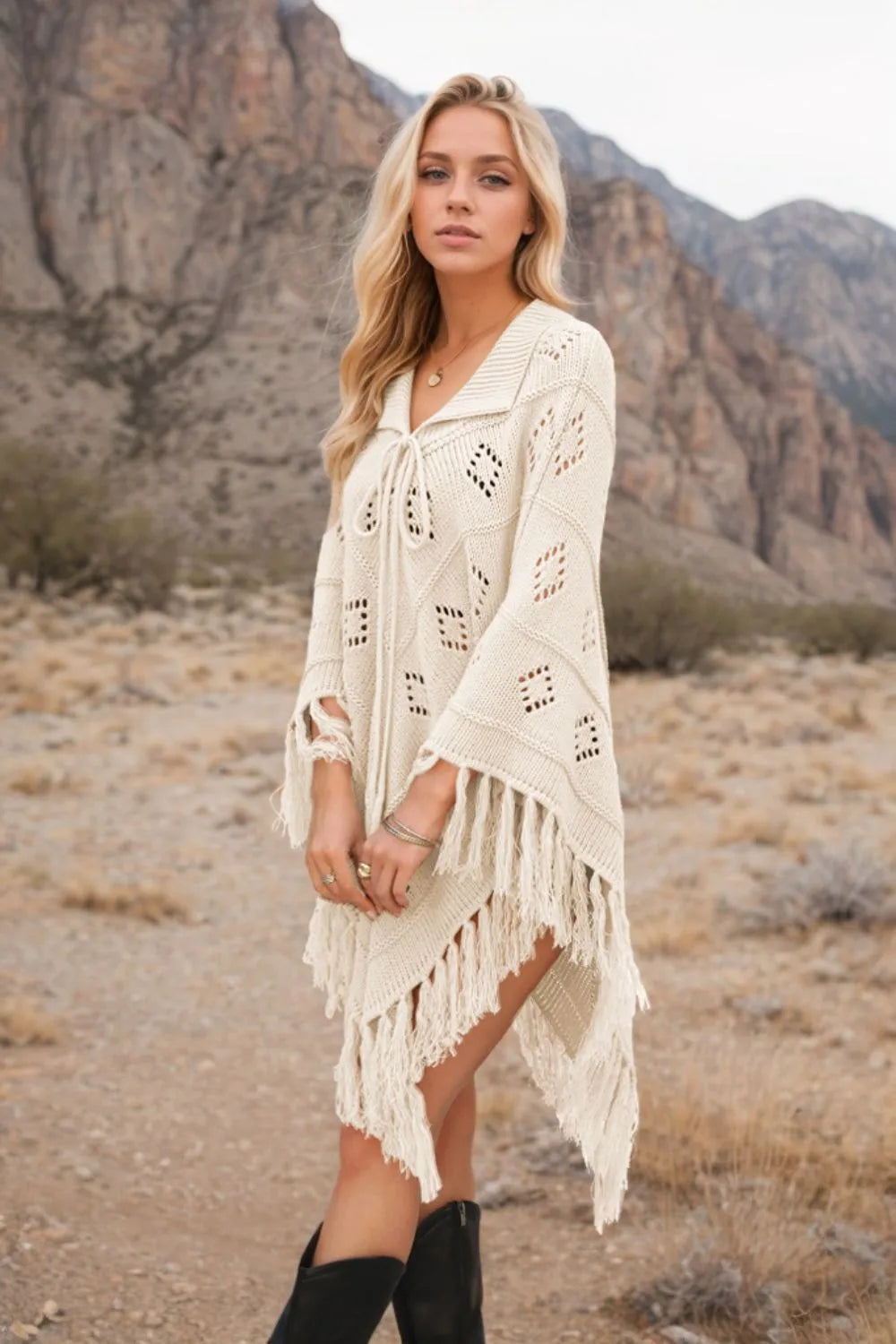 Tassel Hem Knit Cover Up Trendsi