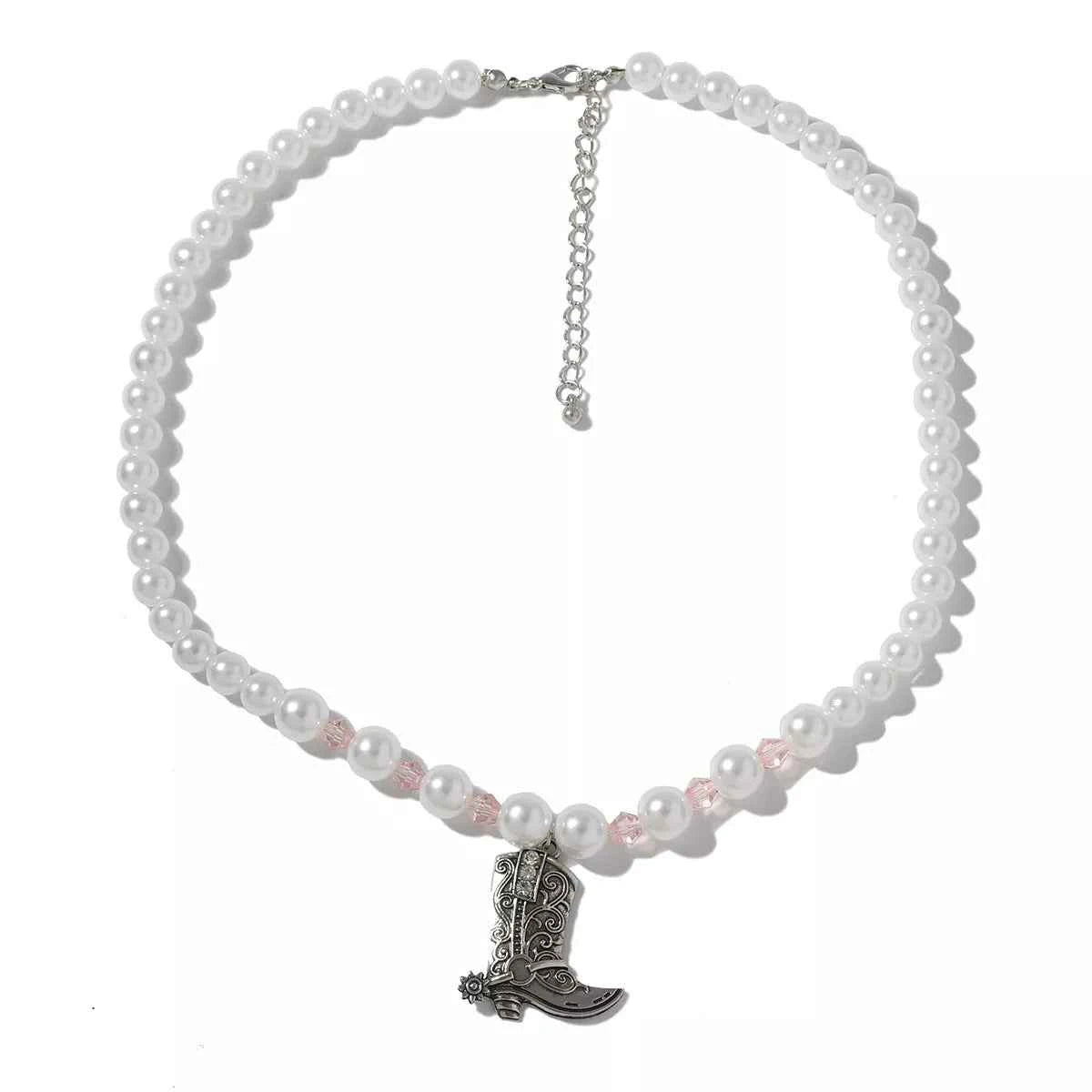 Pearl Beaded Cowboy Boot Necklace Trendsi
