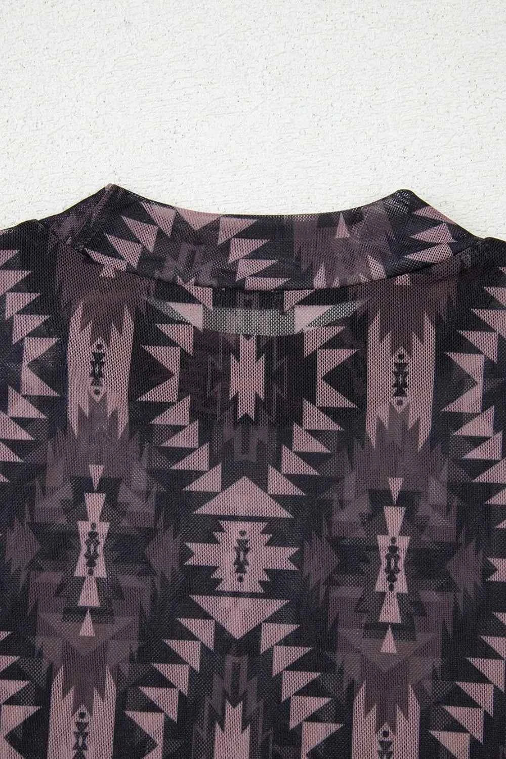 Aztec Print Mock Neck Short Sleeve Mesh T Shirt Trendsi