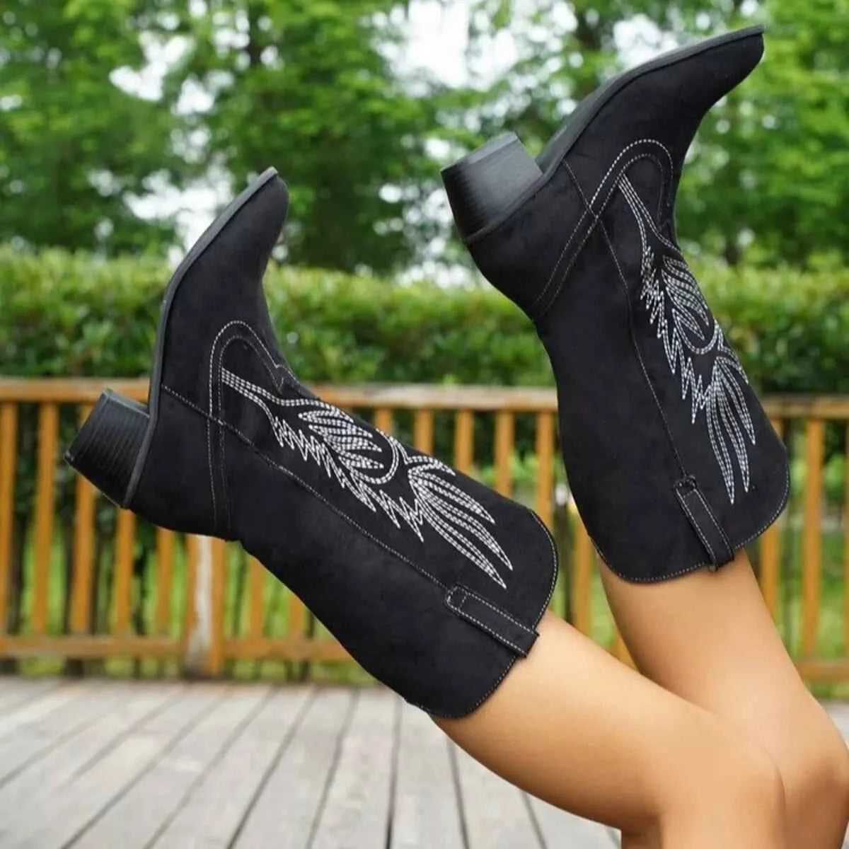 Point Toe Block Heels Boots Trendsi