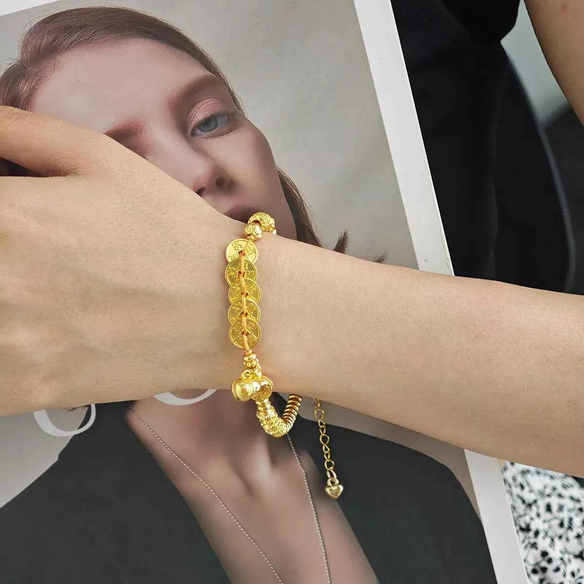 18K Gold-Plated Zinc Alloy Coin Bracelet Trendsi