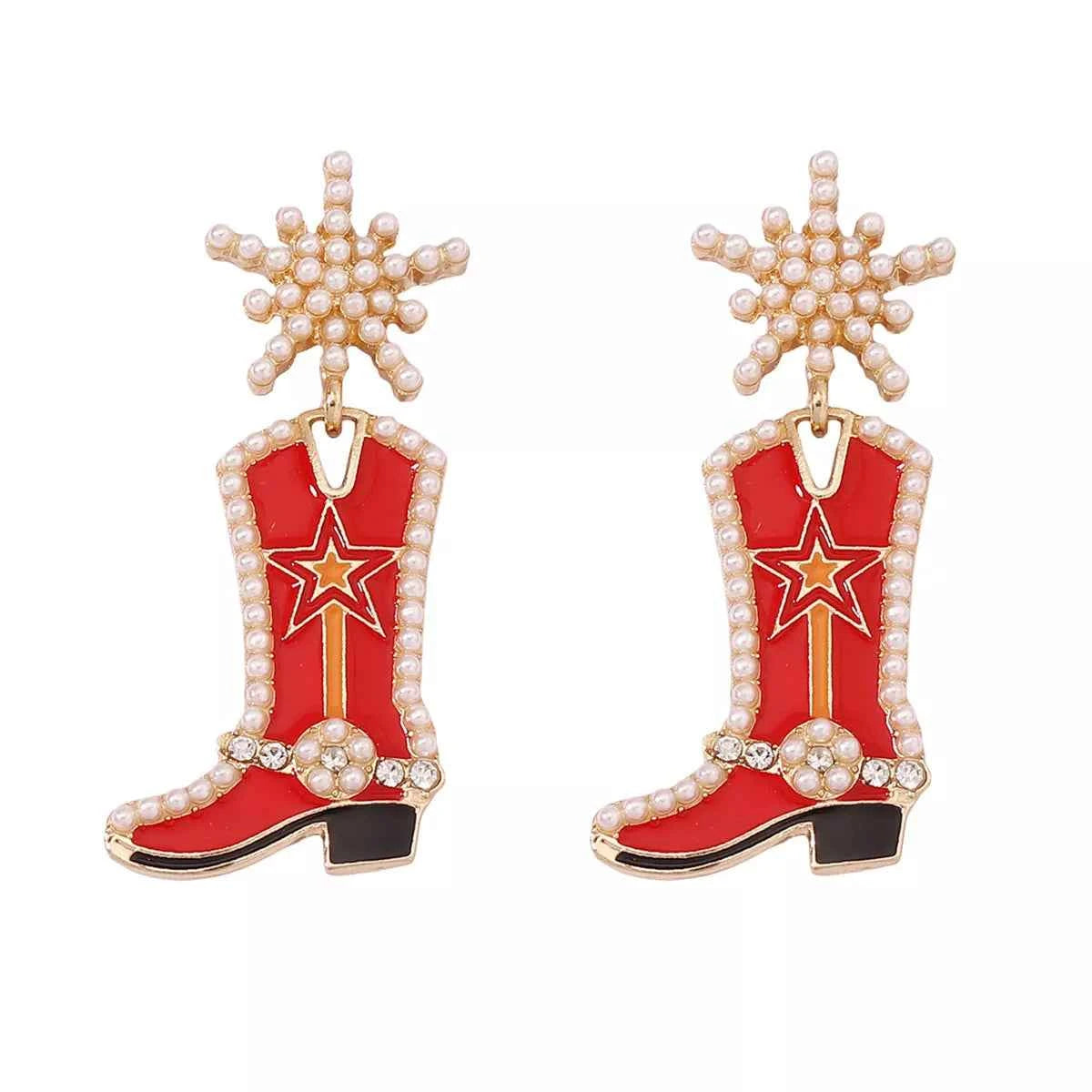 Cowgirl Boot Dangle Earrings Red onesize Trendsi