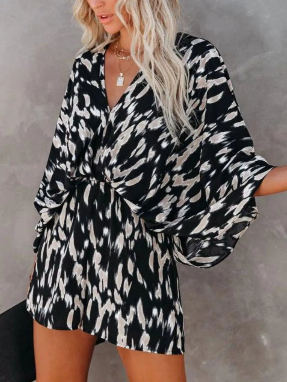 Oversized Tied Back Printed Romper Trendsi