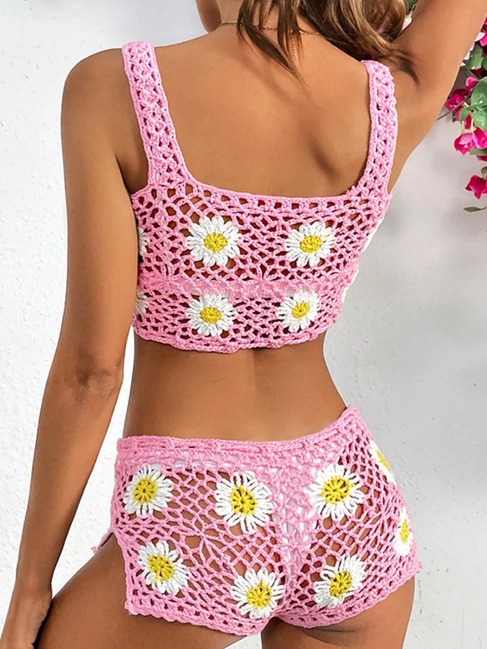 Flower Cutout Wide Strap Two-Piece Cover Up Trendsi