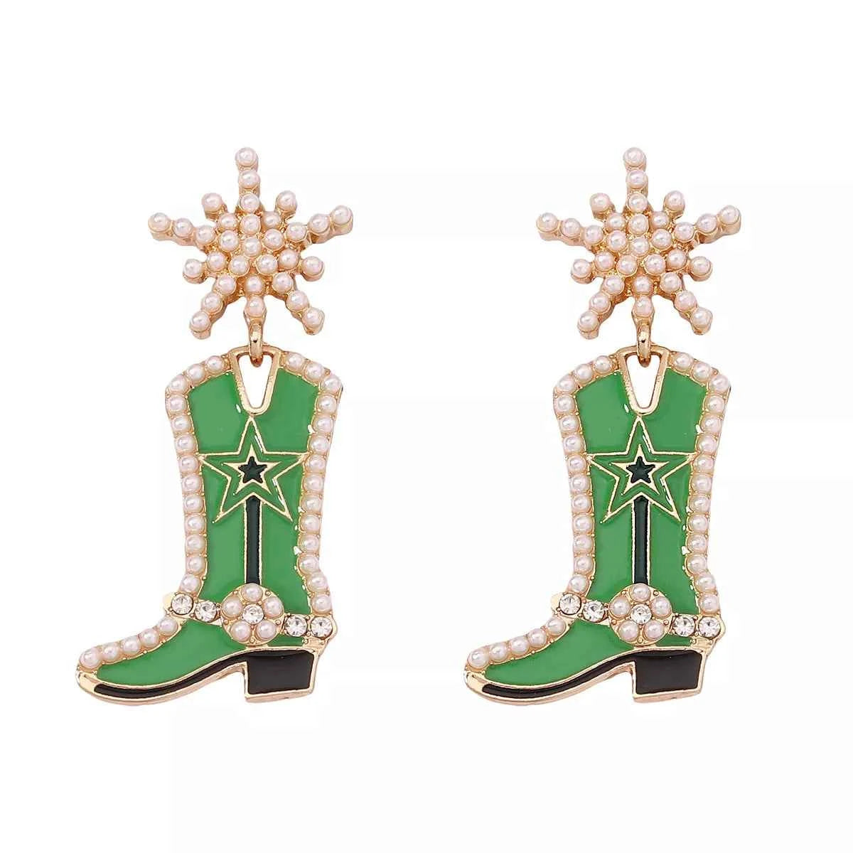 Cowgirl Boot Dangle Earrings Emerald Green onesize Trendsi