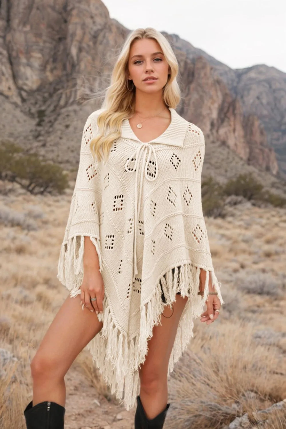 Tassel Hem Knit Cover Up Trendsi