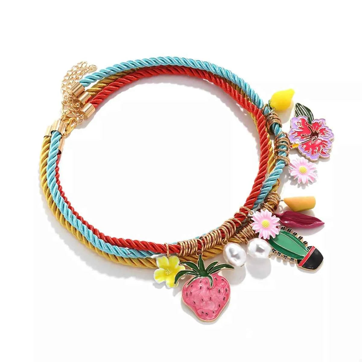 3 Piece Colorful Rope Charm Necklace Trendsi
