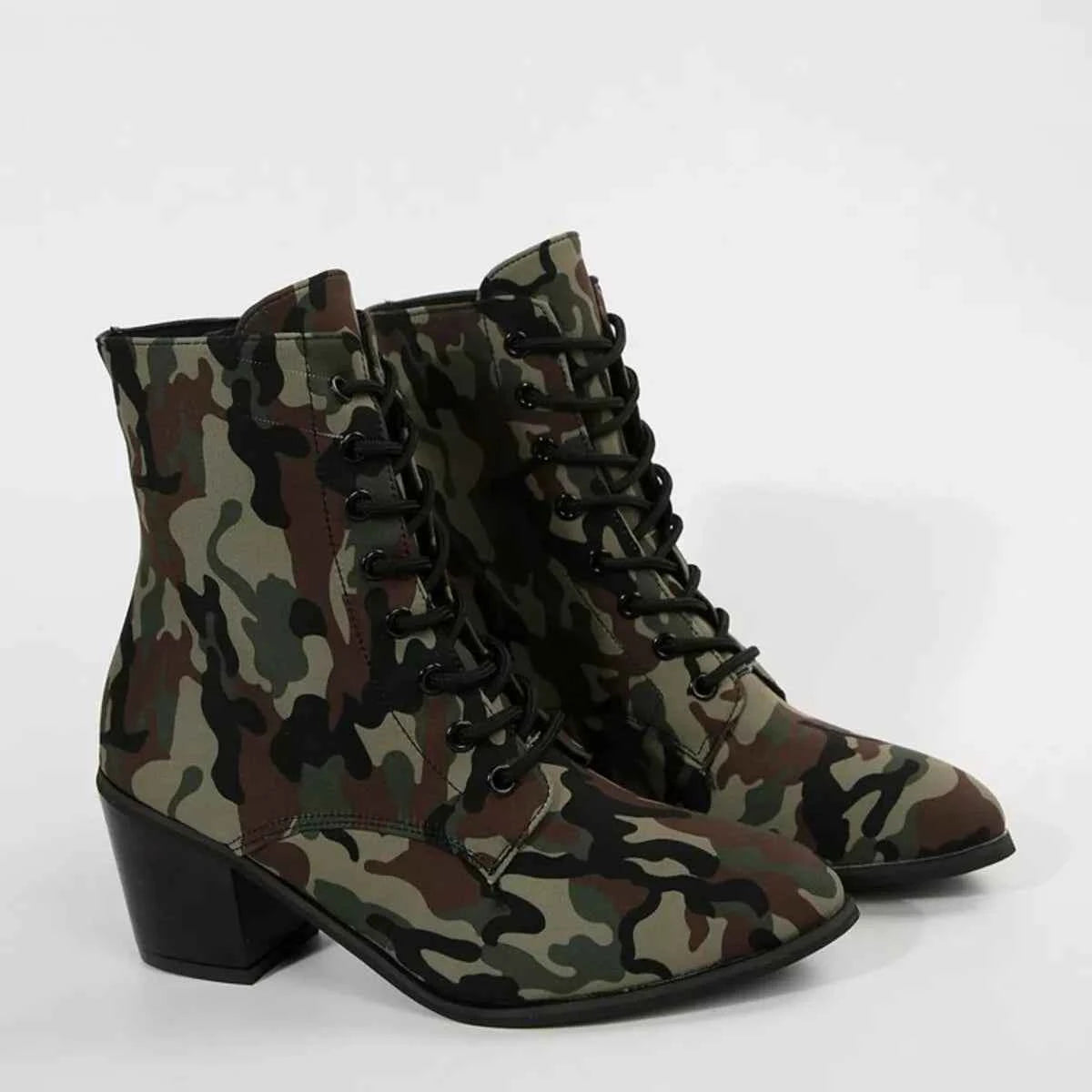 Lace Up Block Heels Boots Trendsi