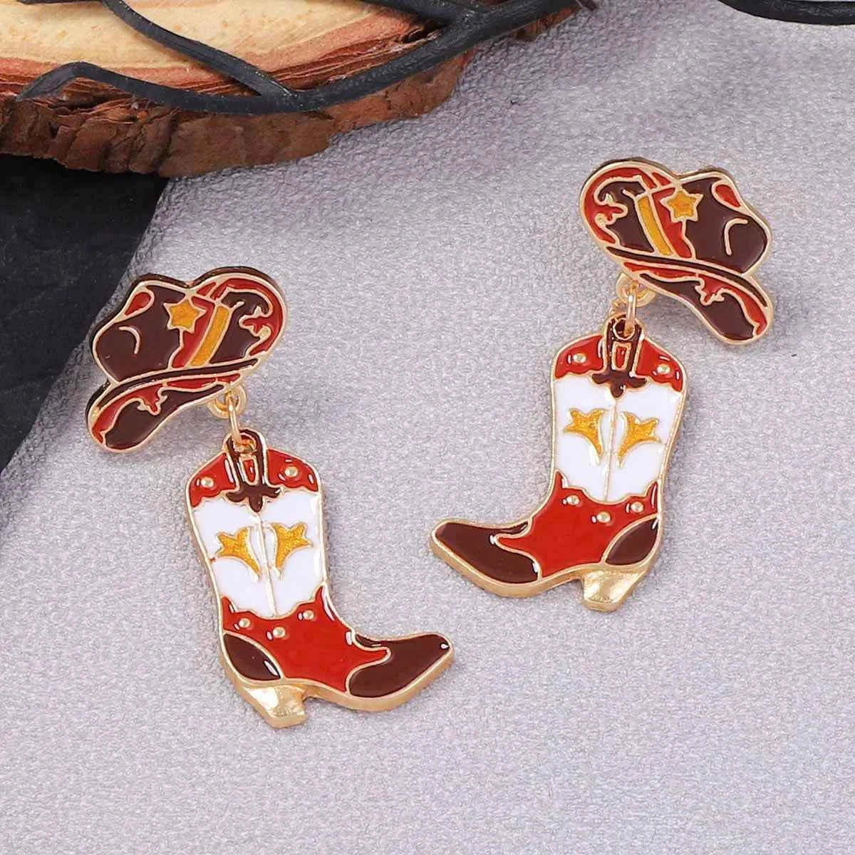 18K Gold-Plated Cowboy Hat Boots Dangle Earrings Trendsi