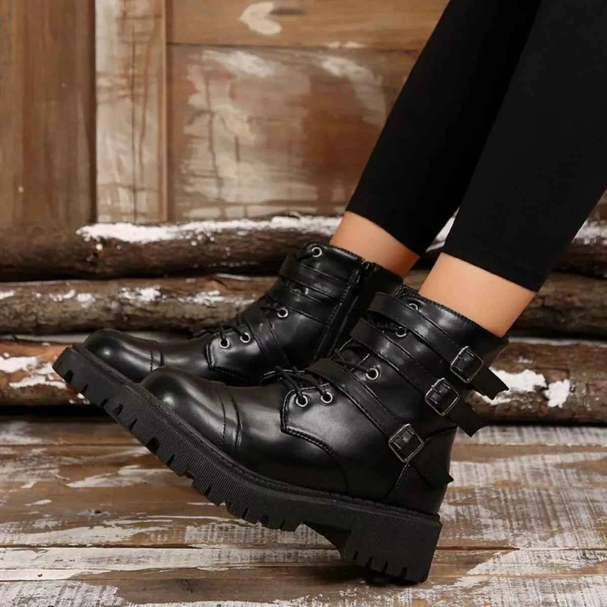 Round Toe Platform Boots Black Trendsi