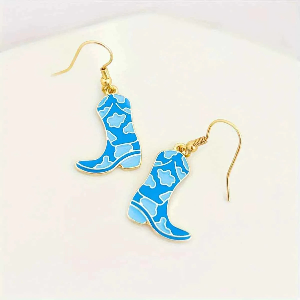 Cowgirl Boot Dangle Earrings Blue onesize Trendsi