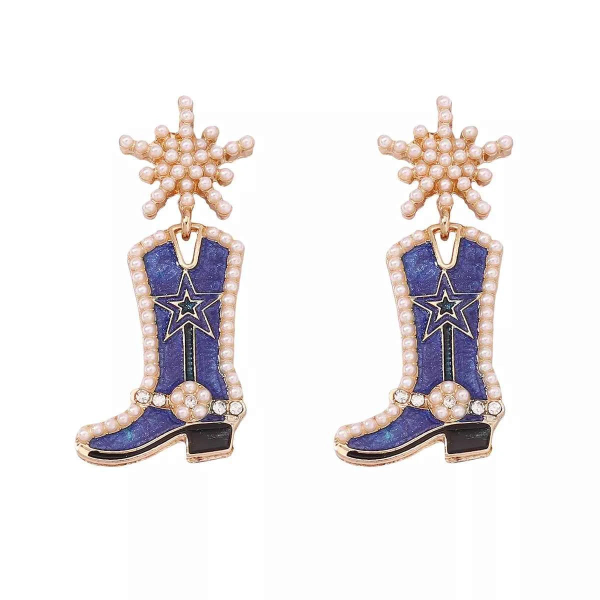 Cowgirl Boot Dangle Earrings Dark Blue onesize Trendsi