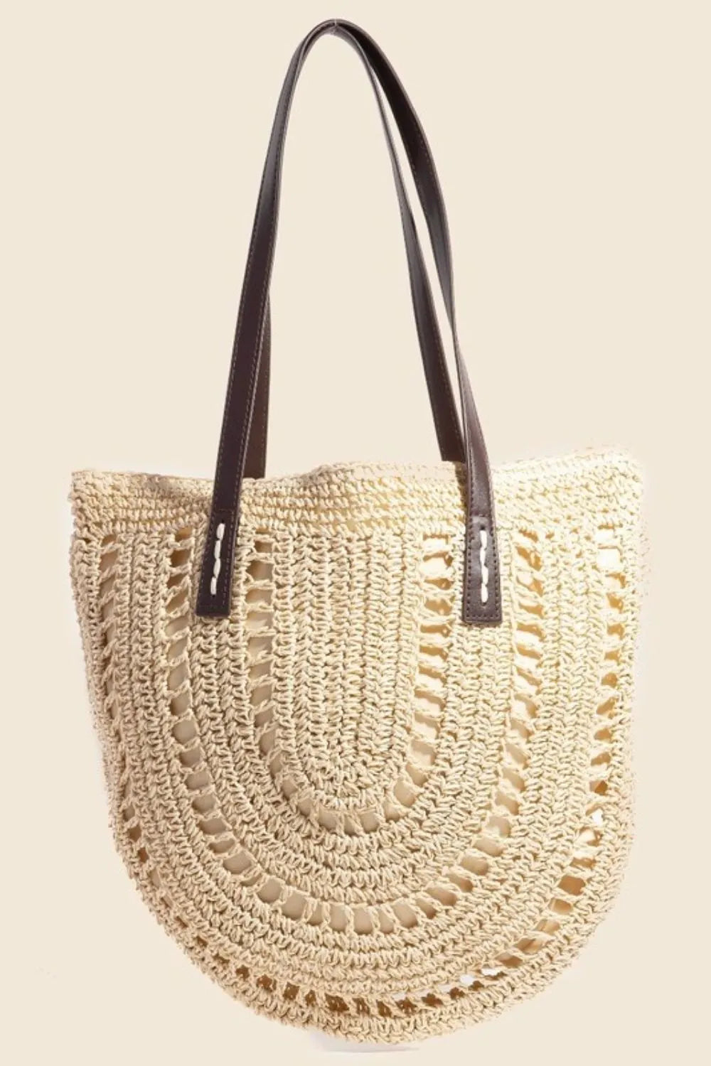 Fame Straw Braided Rounded Tote Bag Trendsi