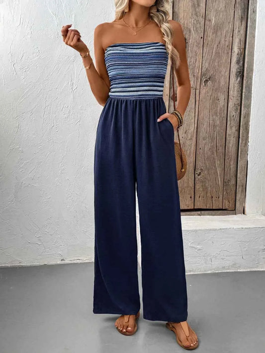 Tube Wide Leg Jumpsuit Dark Blue Trendsi