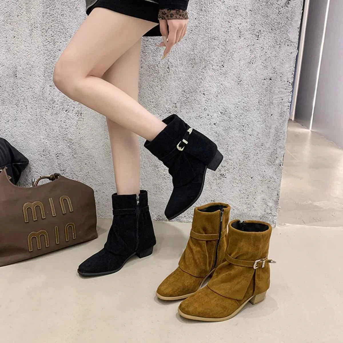 Point Toe Block Heels Boots Trendsi