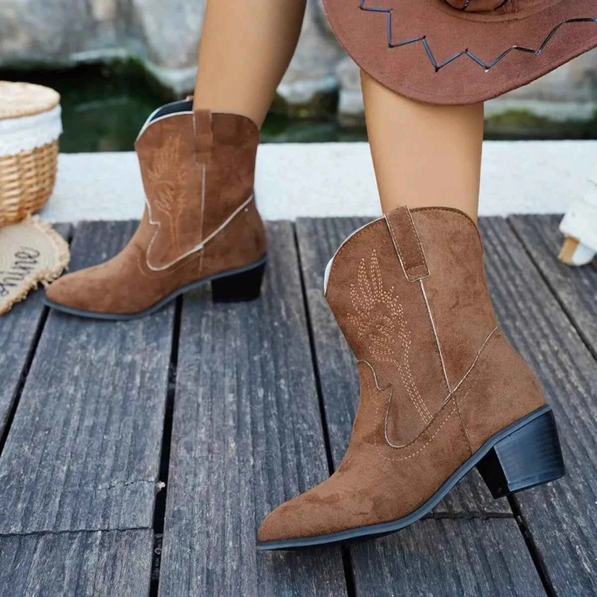 Point Toe Block Heels Boots Trendsi