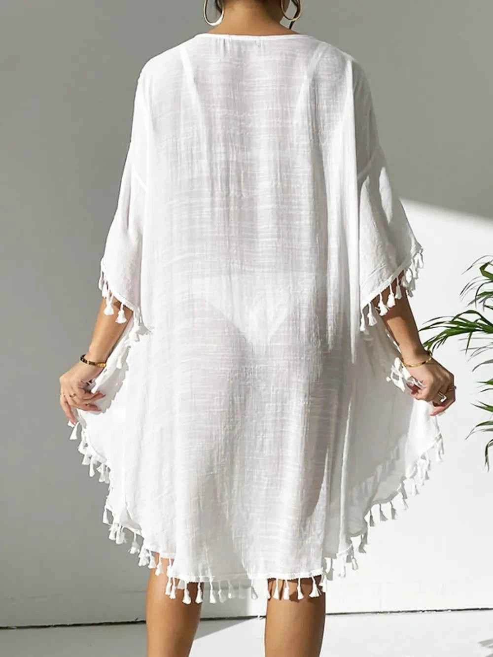 Tassel Cutout Scoop Neck Cover-Up Dress Trendsi