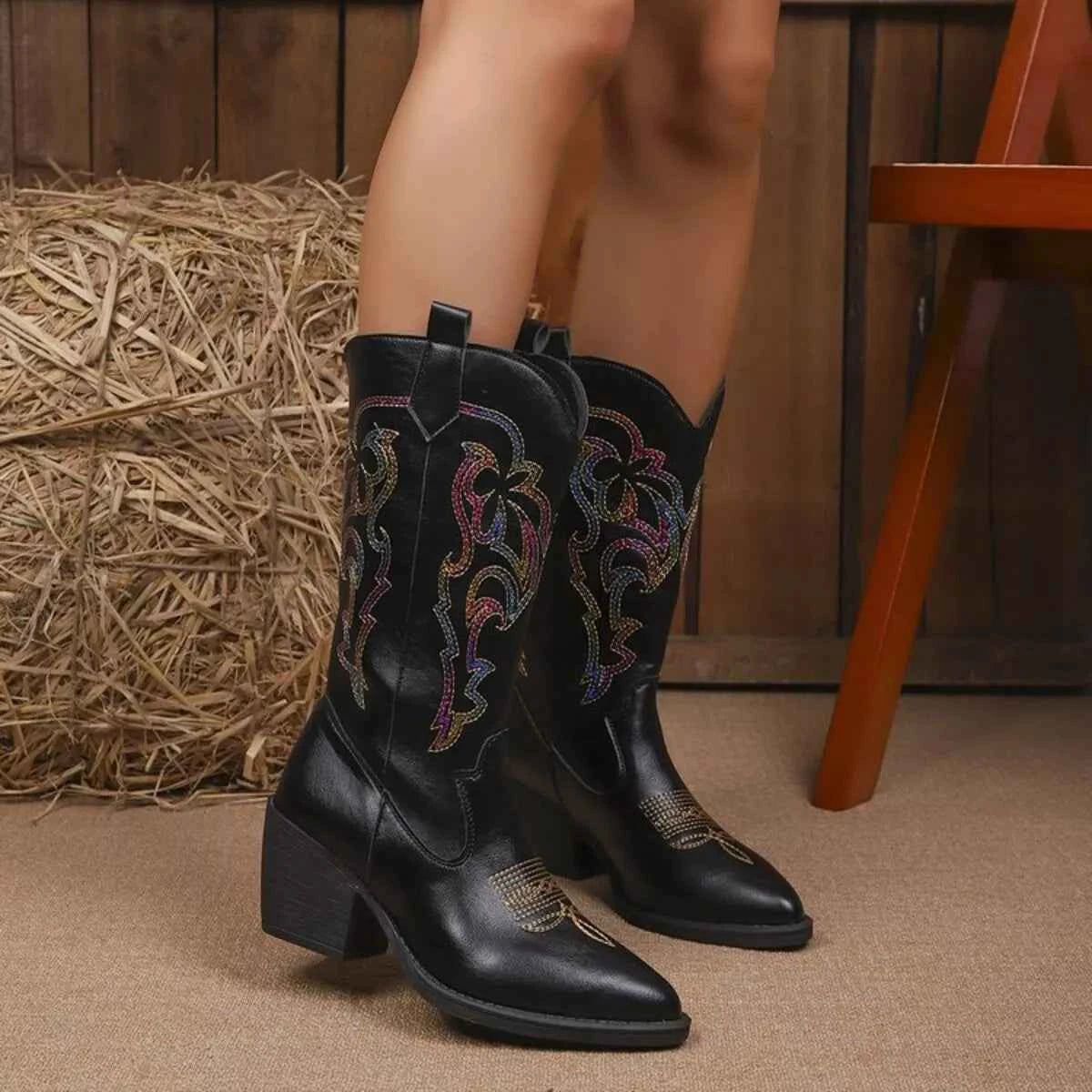 Point Toe Block Heels Boots Trendsi