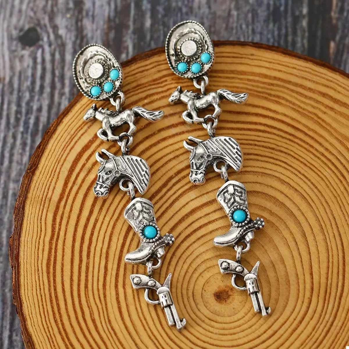 Western Style Turquoise Accent Earrings Silver onesize Trendsi