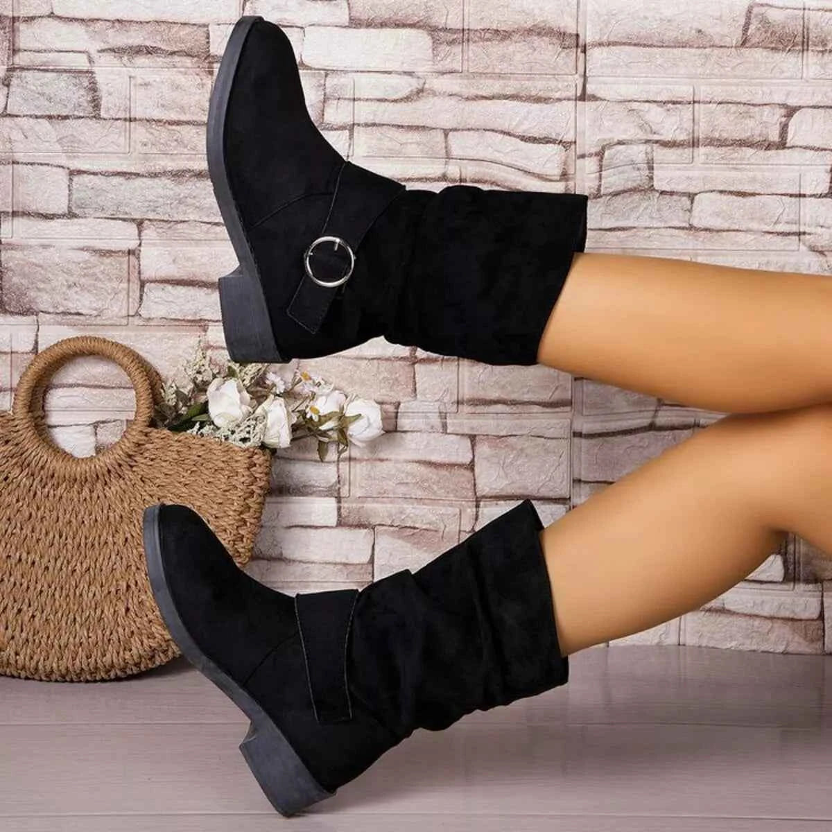 Round Toe Block Heels Boots Trendsi