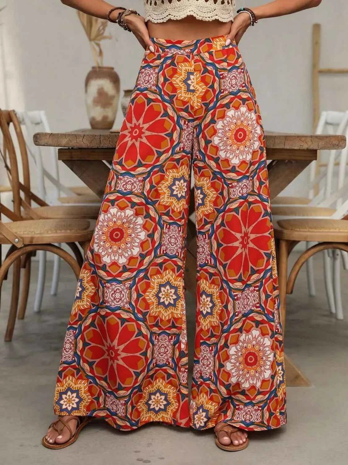 Printed Wide Leg Pants Orange-Red Trendsi