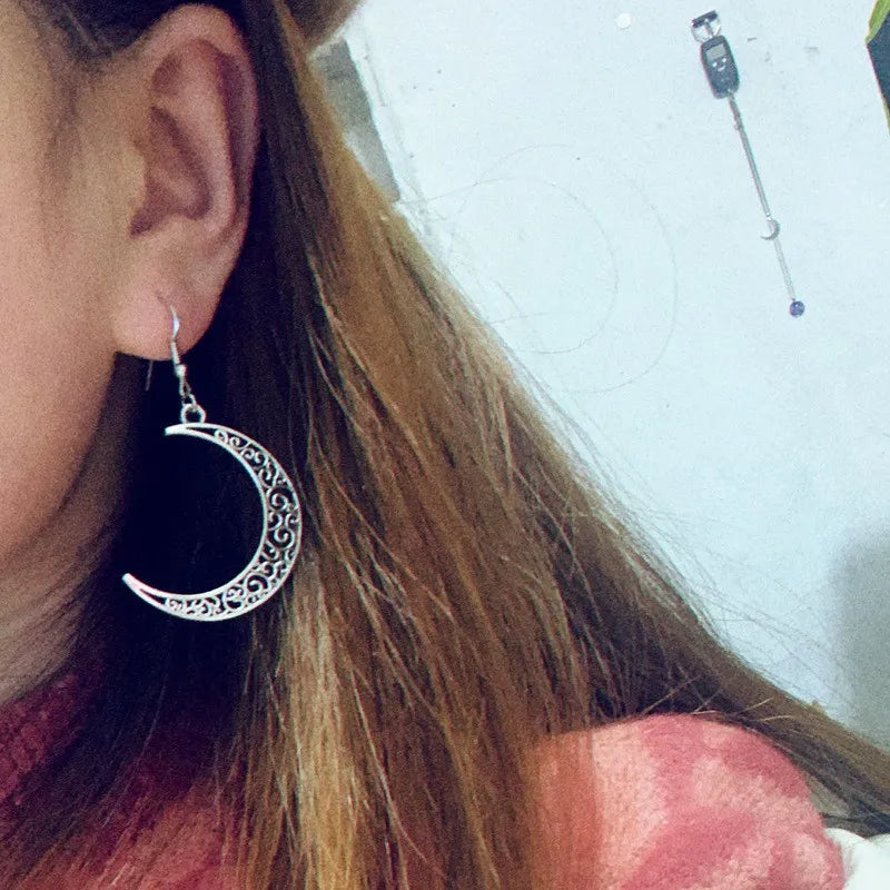 Alloy Cutout Moon Earrings Trendsi