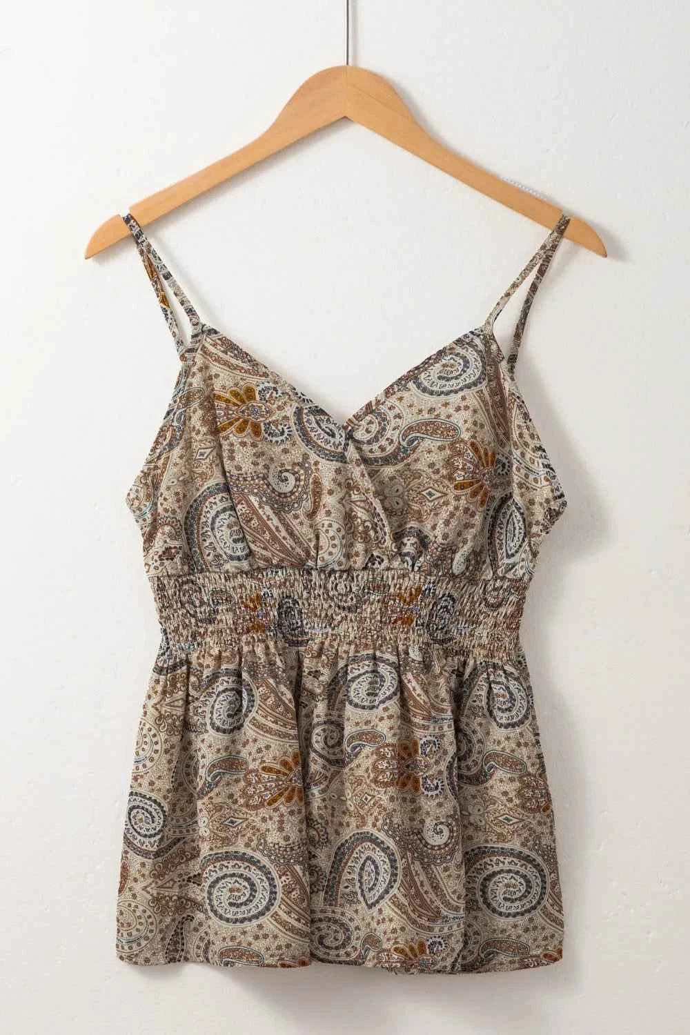 Paisley Printed Smocked Babydoll Cami Trendsi