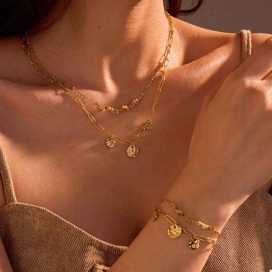 18K Gold-Plated Double-Layered Necklace Gold One Size Trendsi