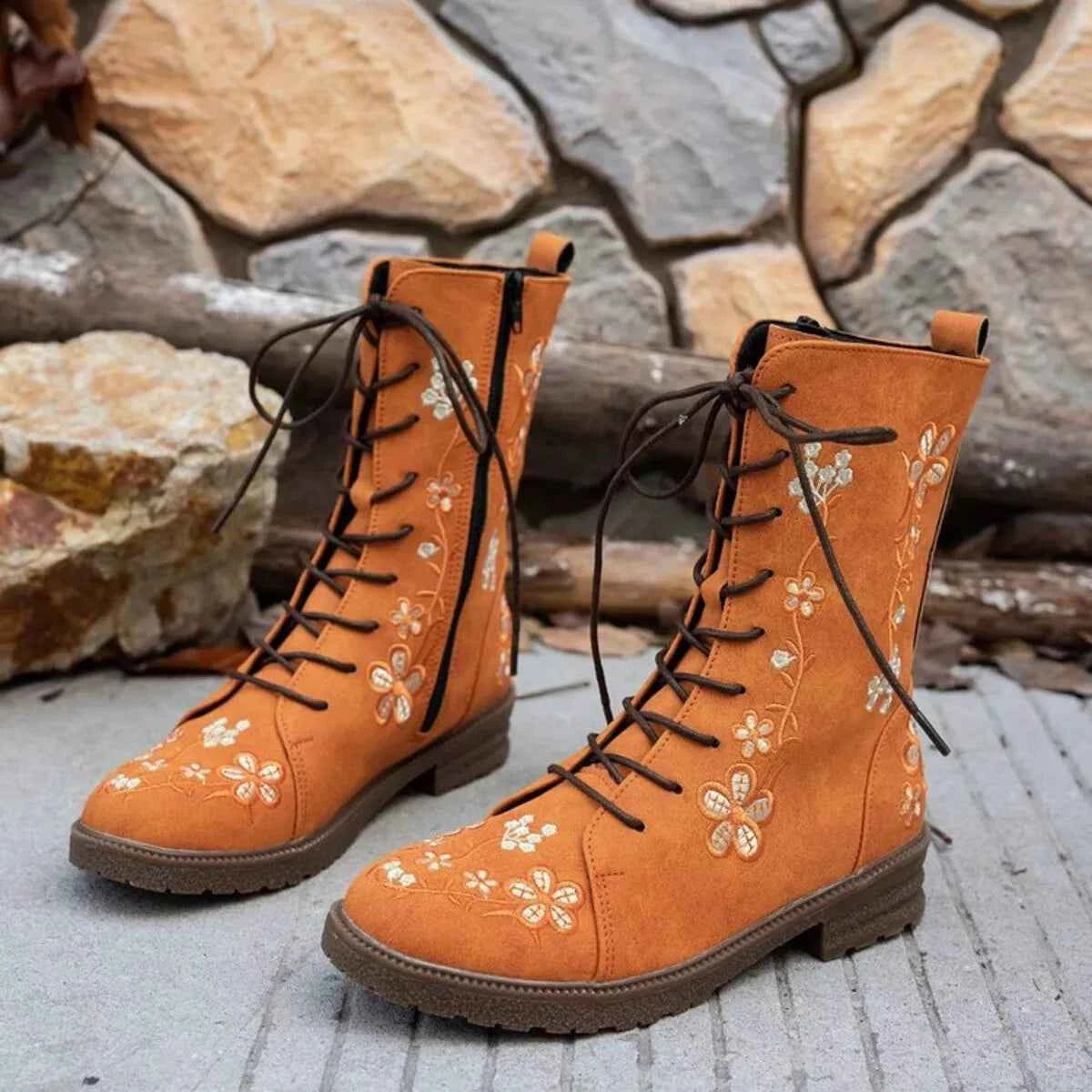 Round Toe Block Heels Boots Trendsi