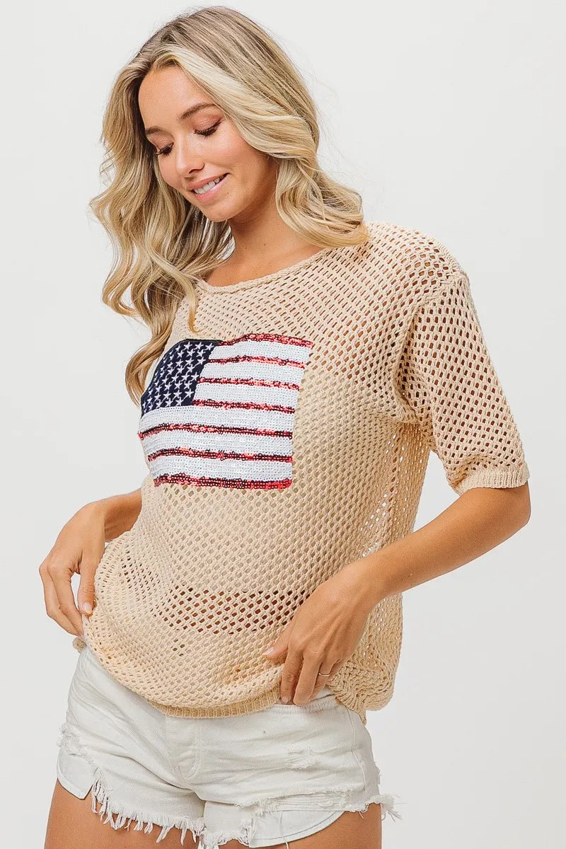 BiBi Sequin American Flag Knit Cover Up Trendsi