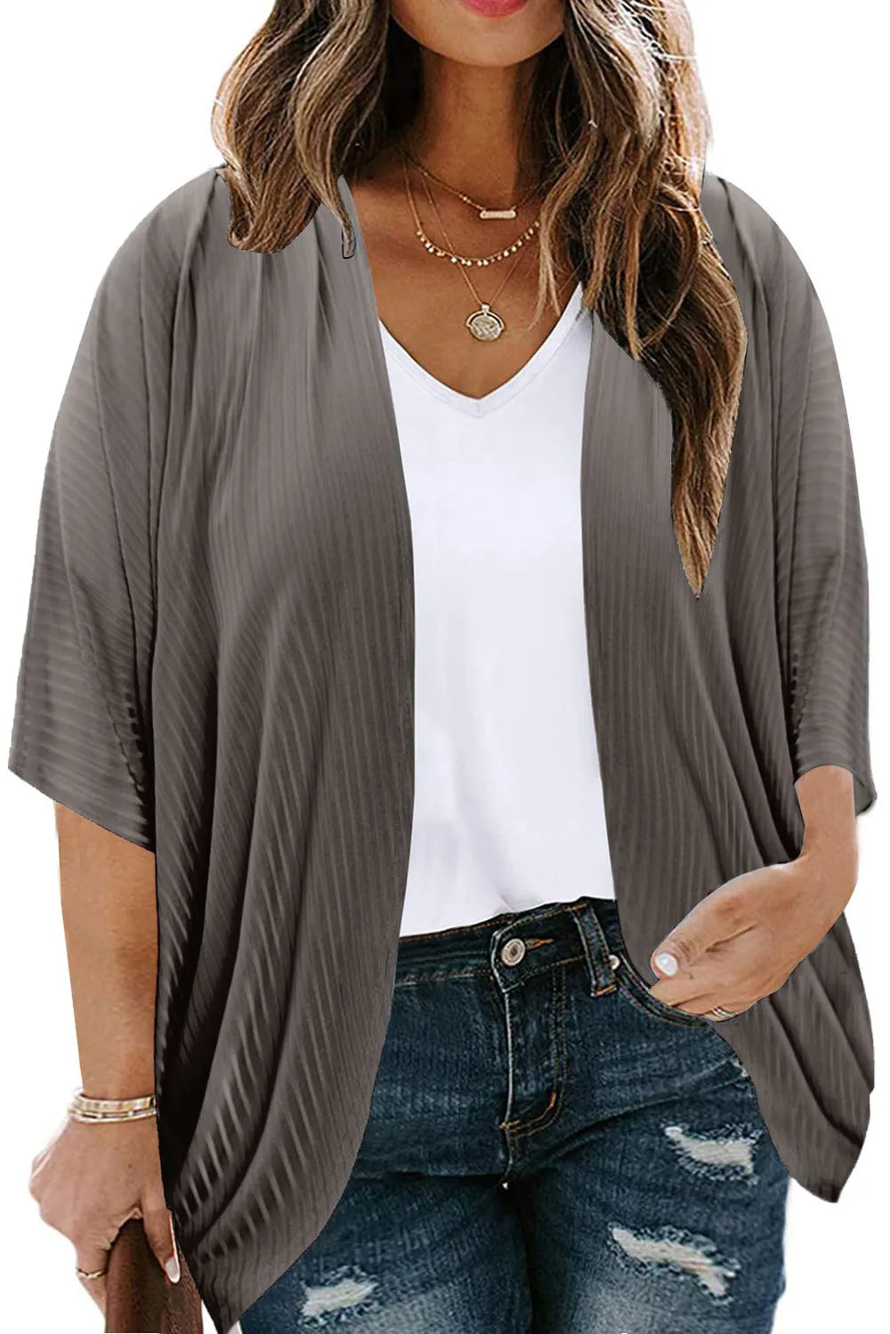 Plus Size Ribbed Cocoon Cover Up Dark Gray Trendsi