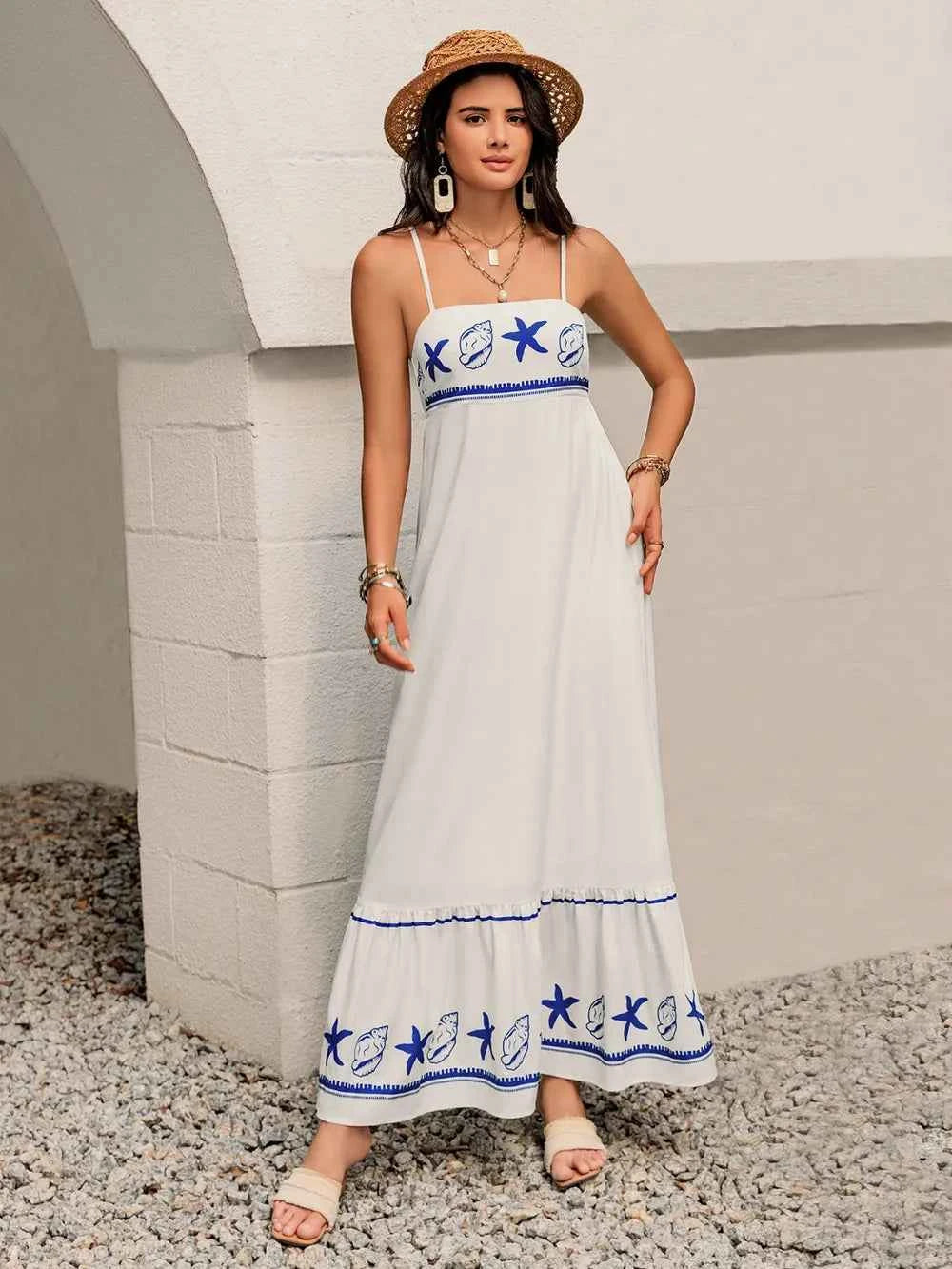 Printed Square Neck Maxi Cami Dress Trendsi