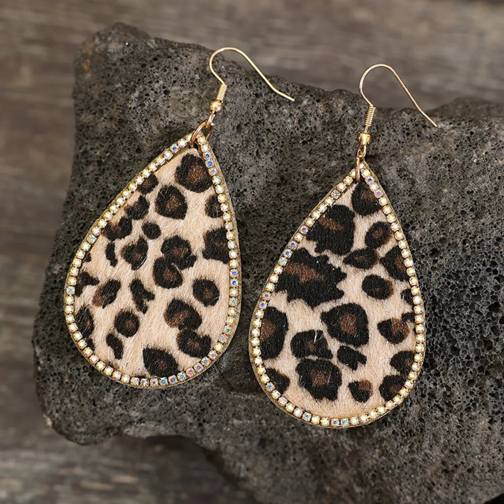 Zircon PU Leopard Teardrop Earrings Trendsi