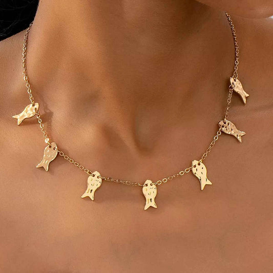 18K Gold-Plated Fish Charm Necklace Gold onesize Trendsi