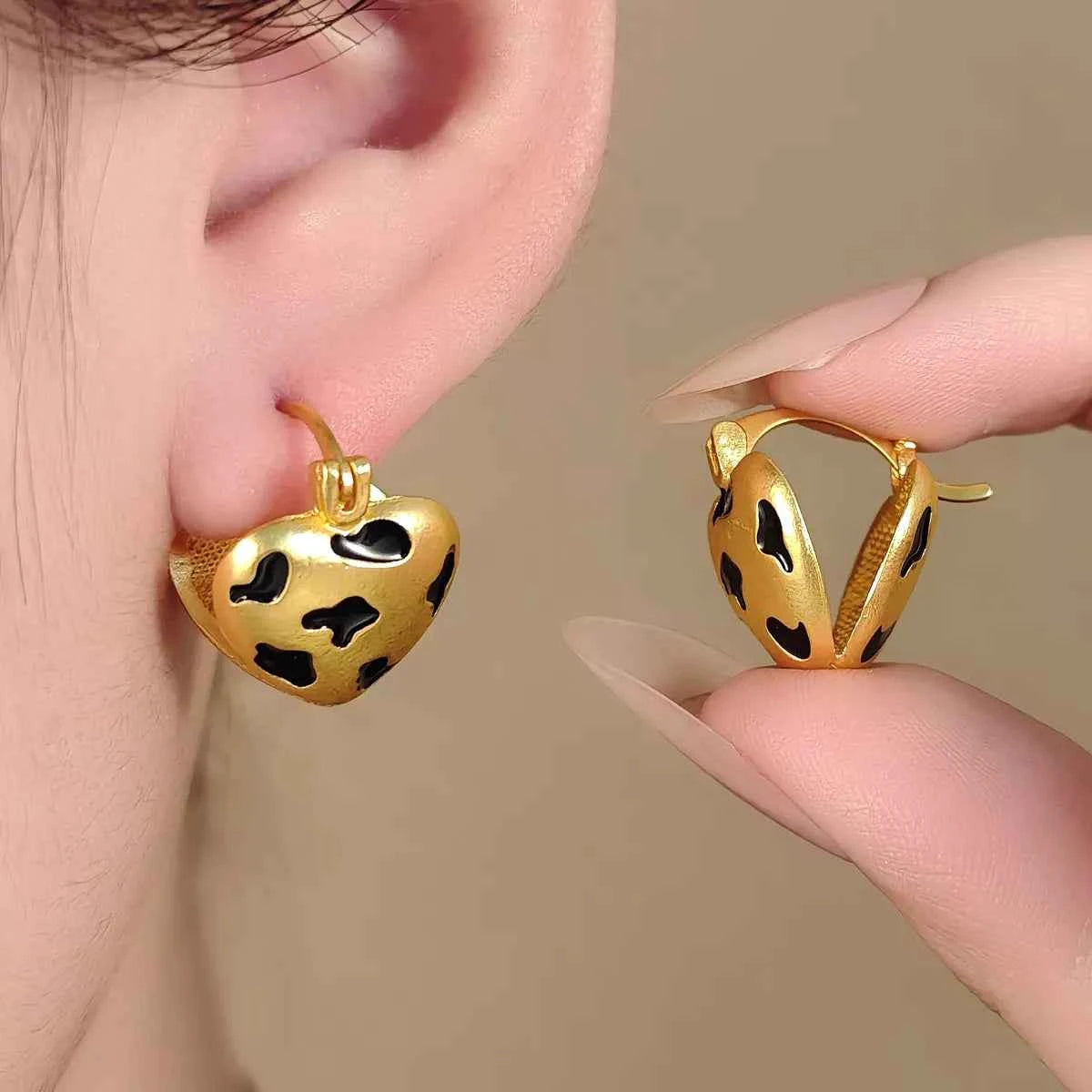 18K Gold-Plated Heart Leopard Print Statement Earrings Trendsi