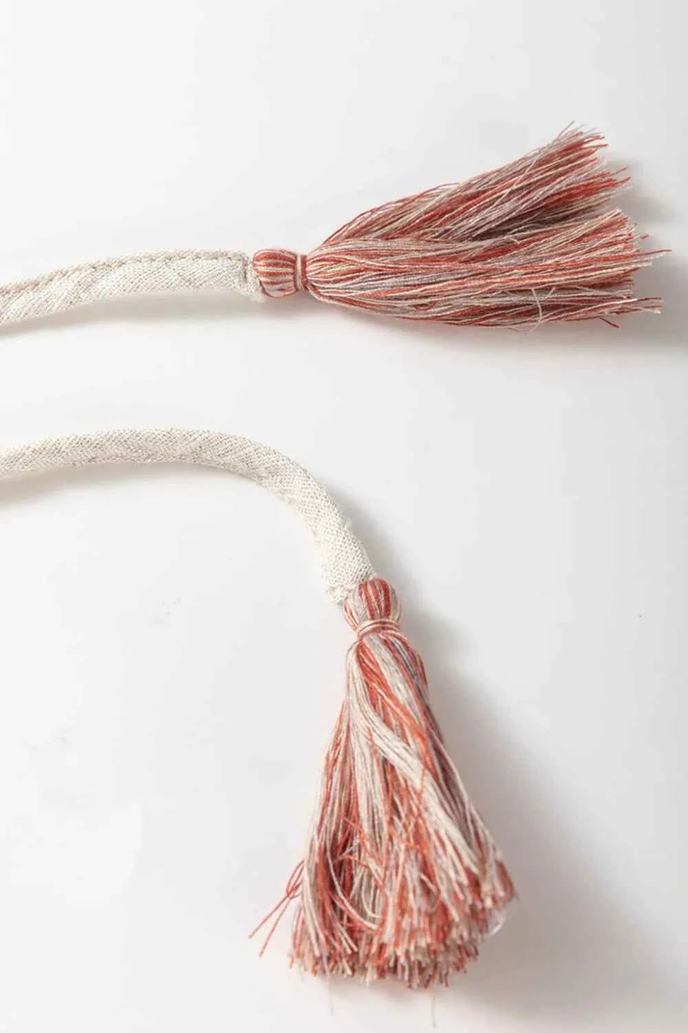 Geometric Embroidered Short Sleeve Tassel Tie Neck Blouse Trendsi