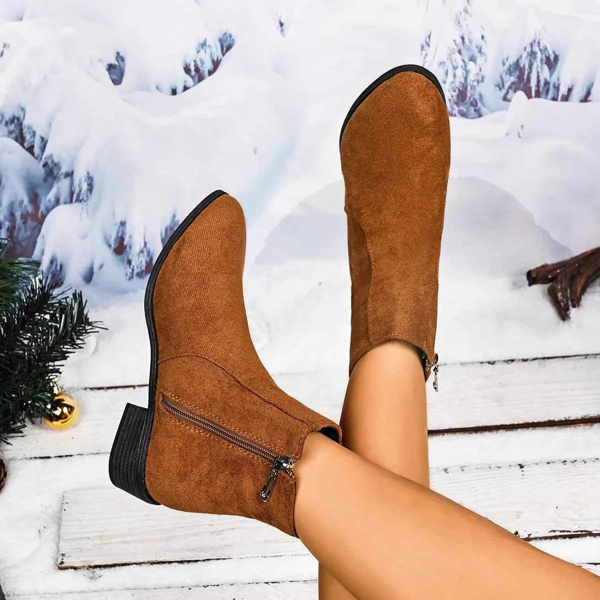 Block Heels Chelsea Boots Dark Brown Trendsi