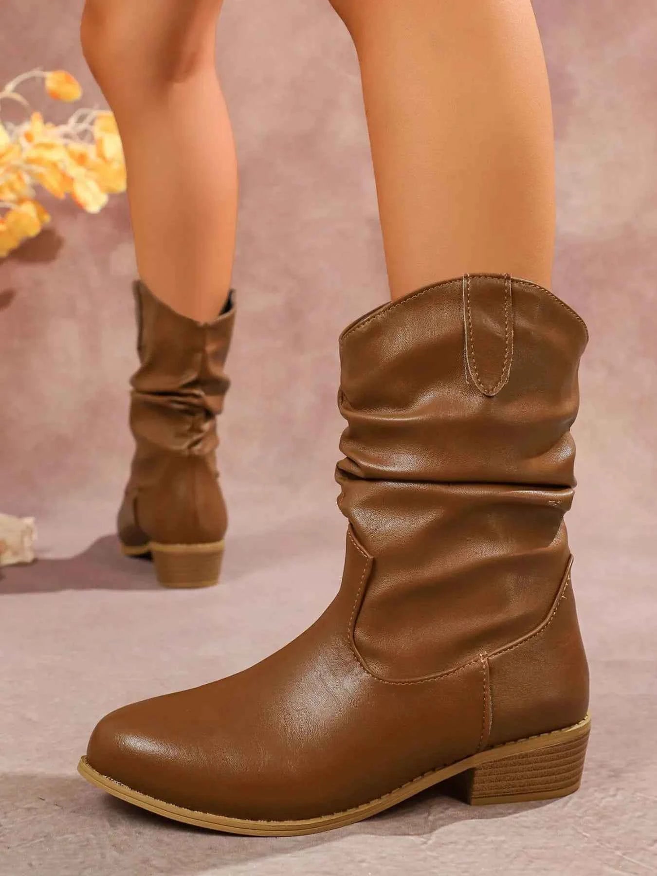 Mid-Calf Western Boots with Block Heels Trendsi