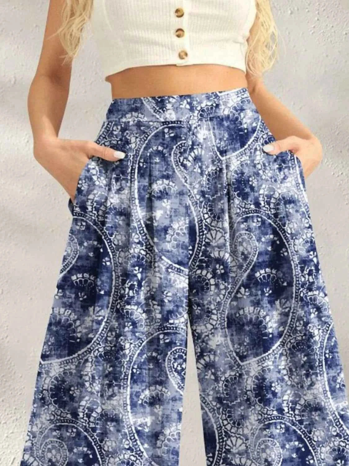 Printed Wide Leg Pants Trendsi