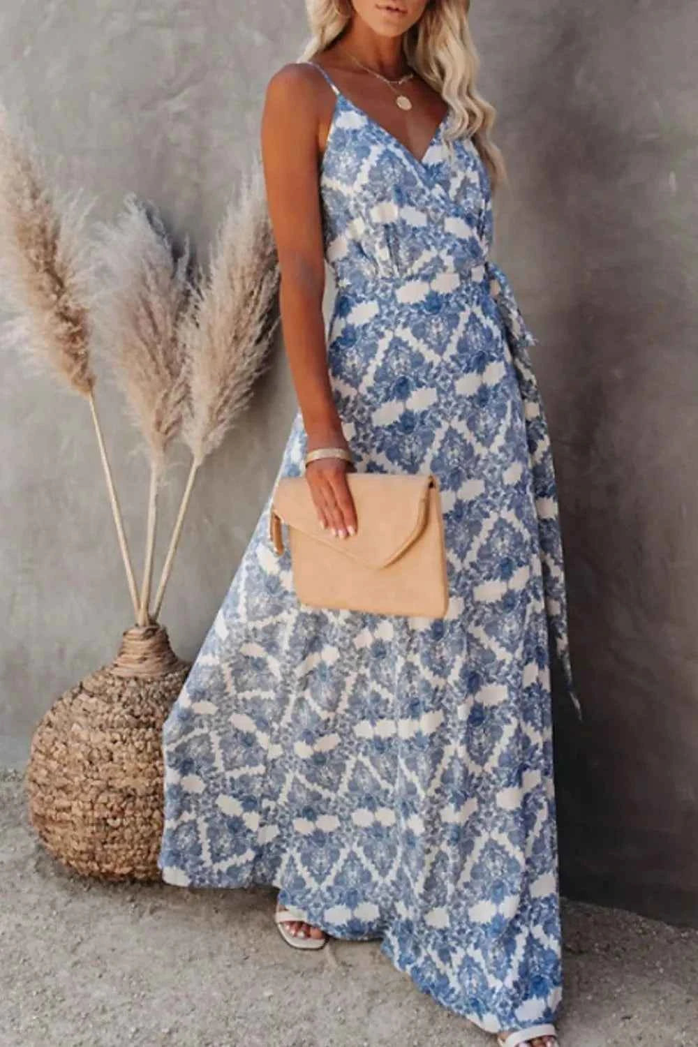 Printed Tied Maxi Cami Dress Trendsi