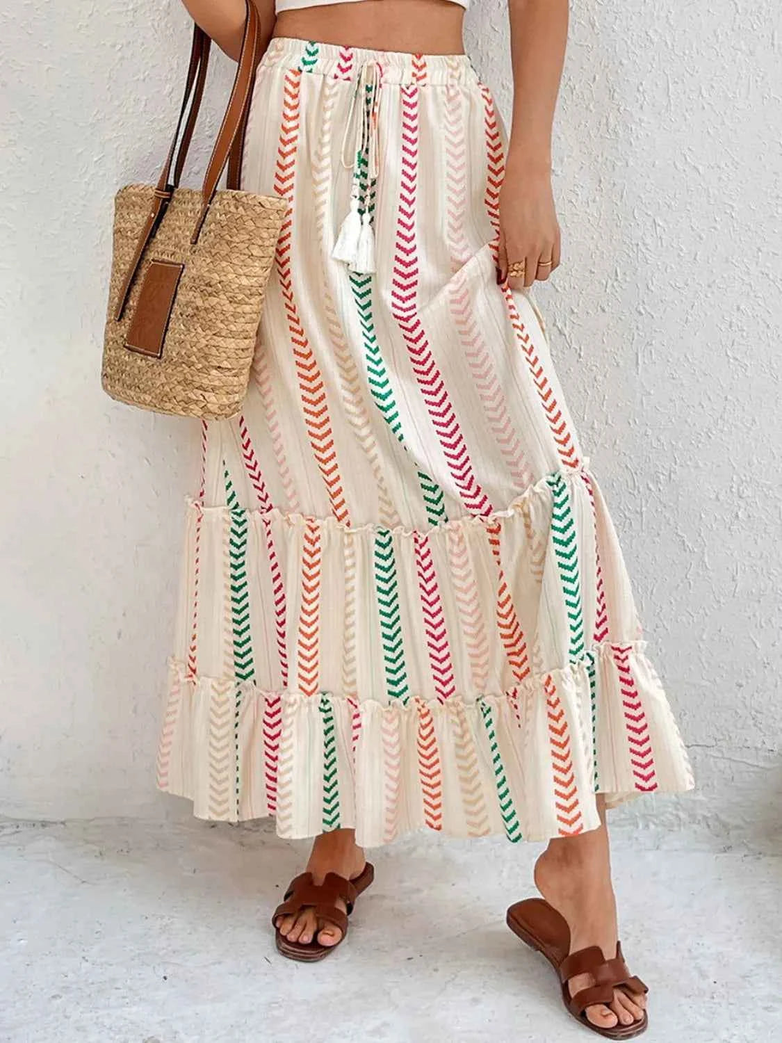 Frill Printed Maxi Skirt Trendsi