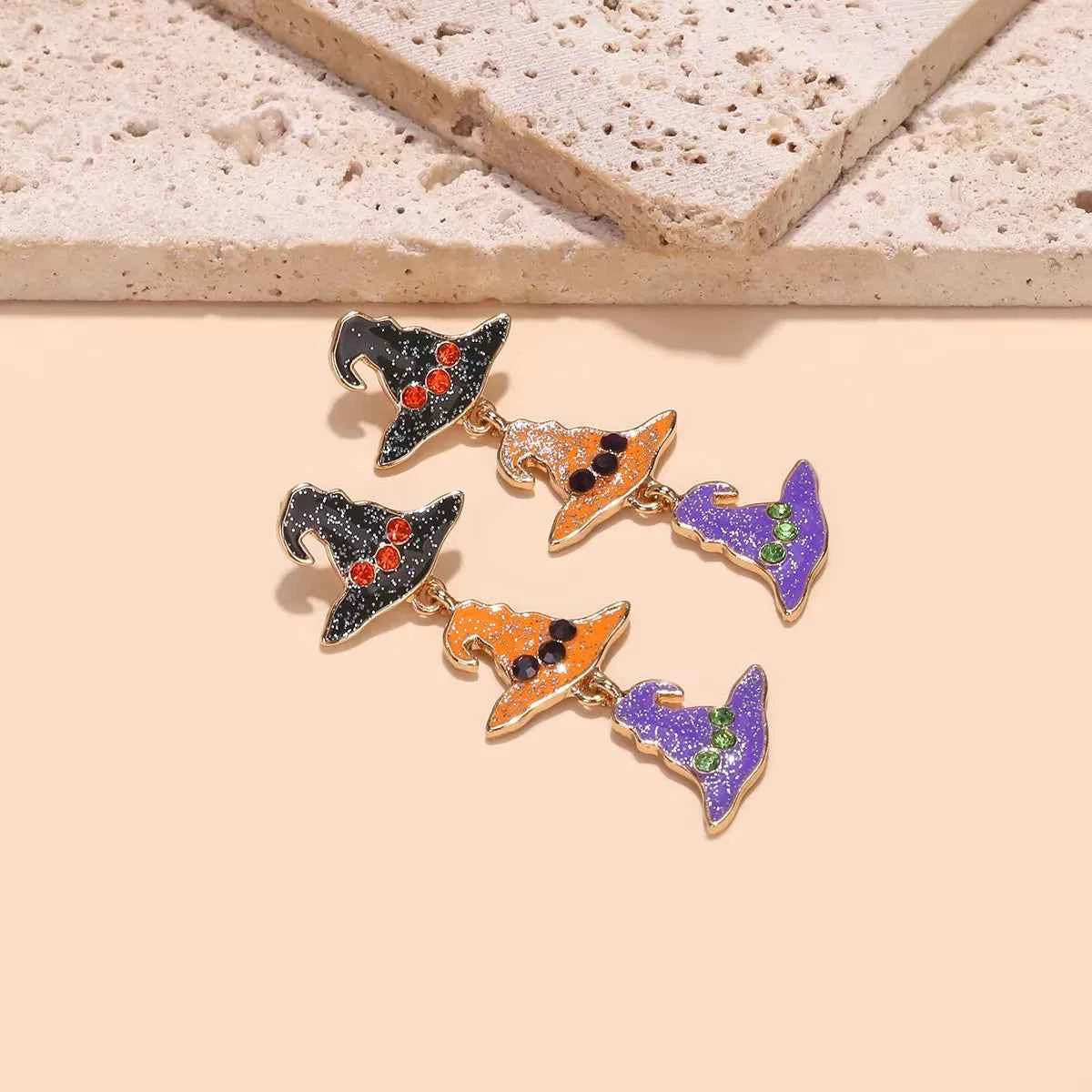 Halloween Witch Hat Drop Earrings - 18K Gold-Plated Sparkle Jewelry Trendsi