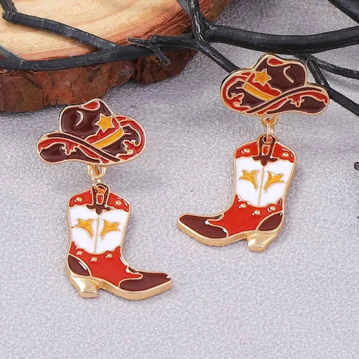 18K Gold-Plated Cowboy Hat Boots Dangle Earrings Trendsi