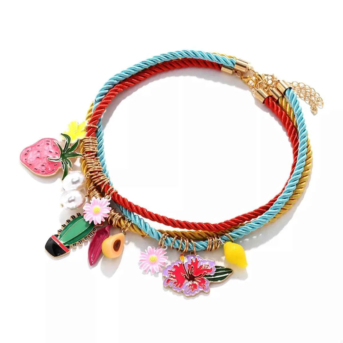 3 Piece Colorful Rope Charm Necklace Trendsi