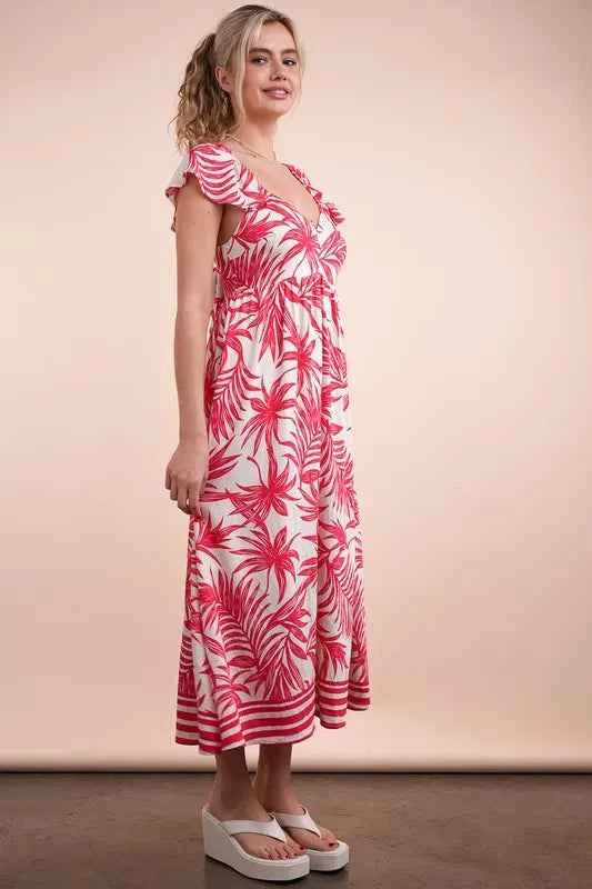 VERY J Tropical Printed Midi Summer Boho Dress Trendsi
